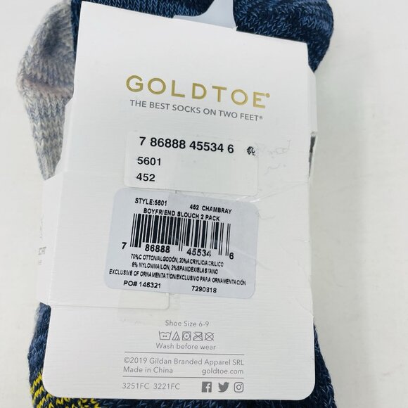 Gold Toe Womens Shoe Size 6-9 2 Pack Boyfriend Slouch Crew Socks in Blue 1411 - Picture 6 of 7